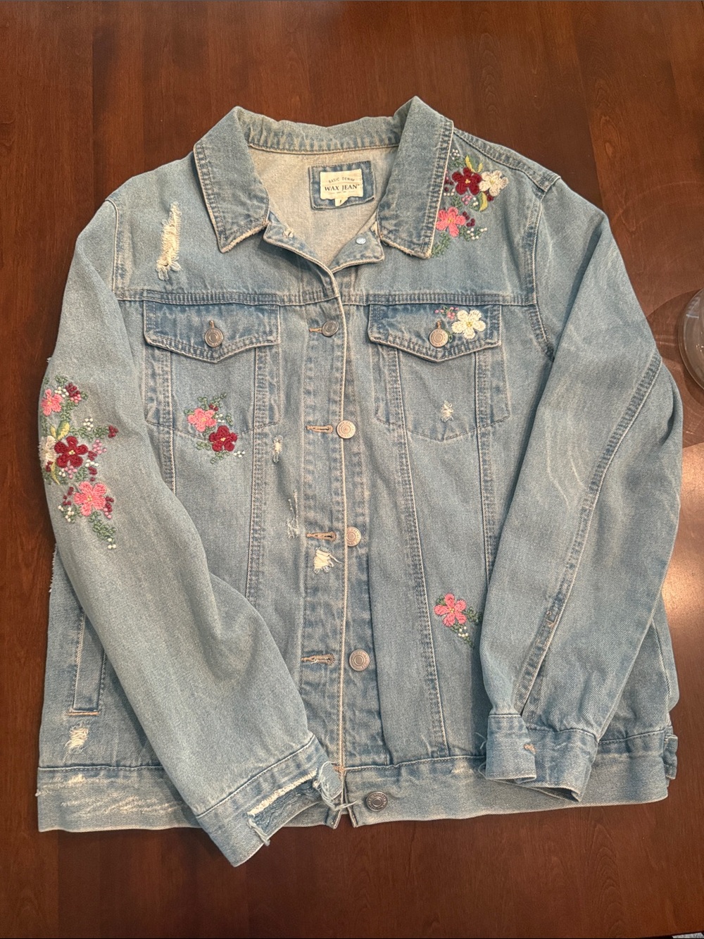 Vintage Light Blue Wash Embroidered Denim Jacket
